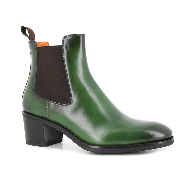 Bottes Femme Santoni En Cuir Luxe - Taille 38.5 (US 8.5), Style Rider, Talon Bloc, Neuves Avec Boîte